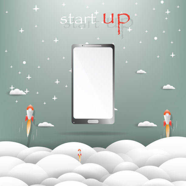 智能手机和火箭发射指向启动概念，矢量插图图片下载