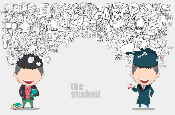 学生毕业后的学校背景，手绘矢量图片下载