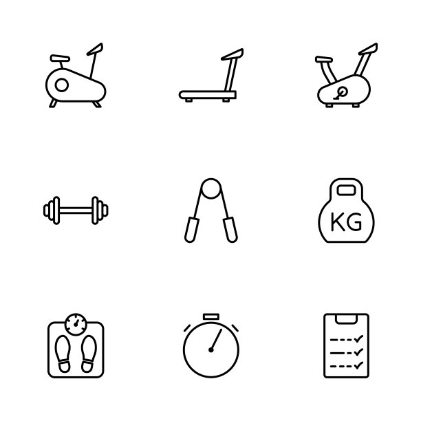 细线健身设备图标设置为白色图片下载