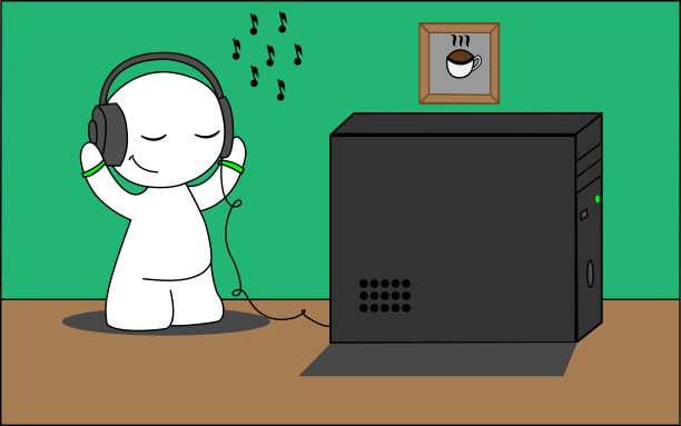 这个小个子男人喜欢听音乐。图片下载