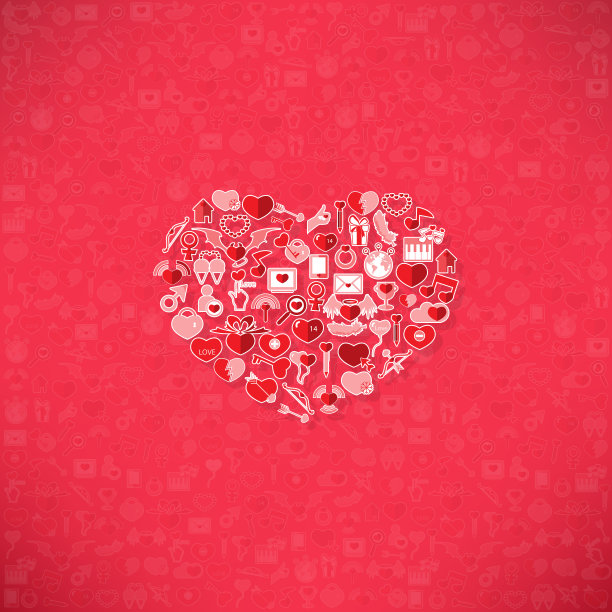 红色图标心情人节卡与标志上的图标爱情背景图片下载