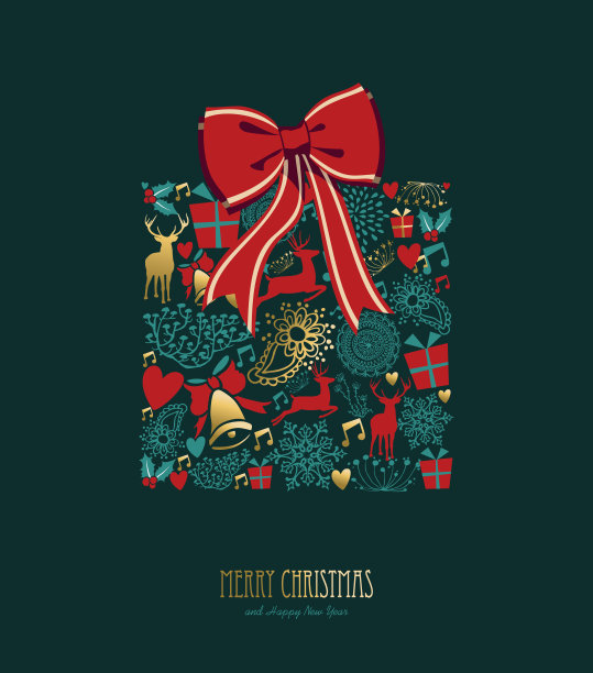 圣诞和新年礼盒装饰卡图片下载