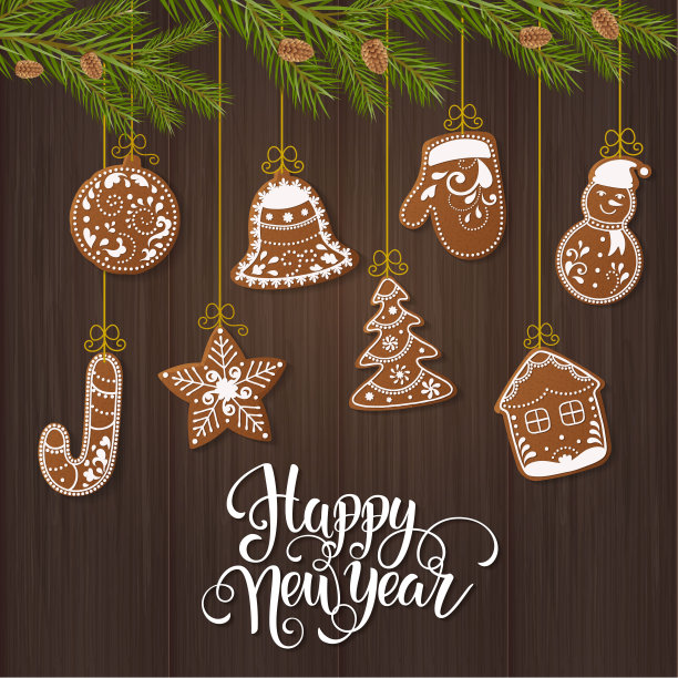 一套圣诞姜饼装饰饼干。圣诞树，雪花，礼物。冬天的假期。矢量插图EPS10。图片下载
