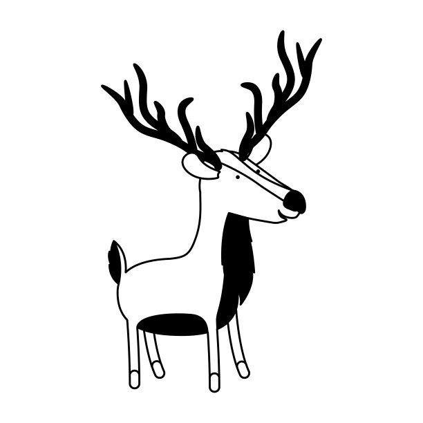 鹿卡通黑色剪影在白色的背景图片下载