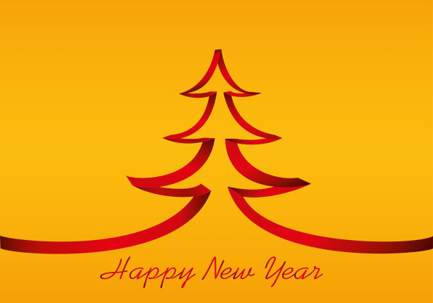 红色丝带圣诞树矢量素材，新年贺卡，文本广告留白图片下载