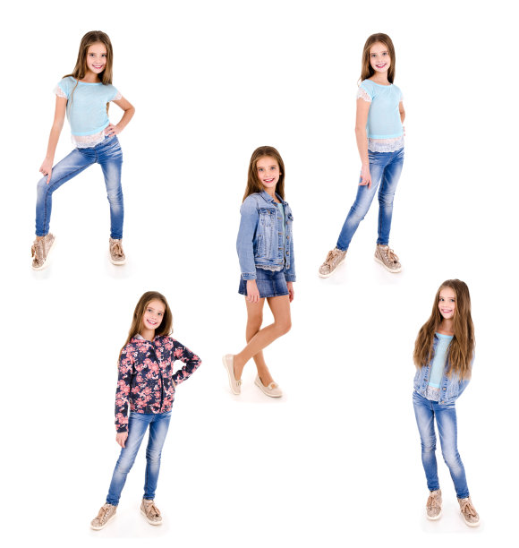 照片收集可爱的微笑快乐的小女孩孤立的孩子图片下载