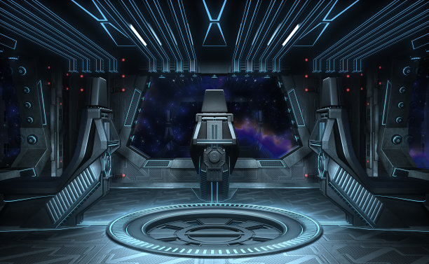 黑色的鹰。宇宙飞船内部。素材图片