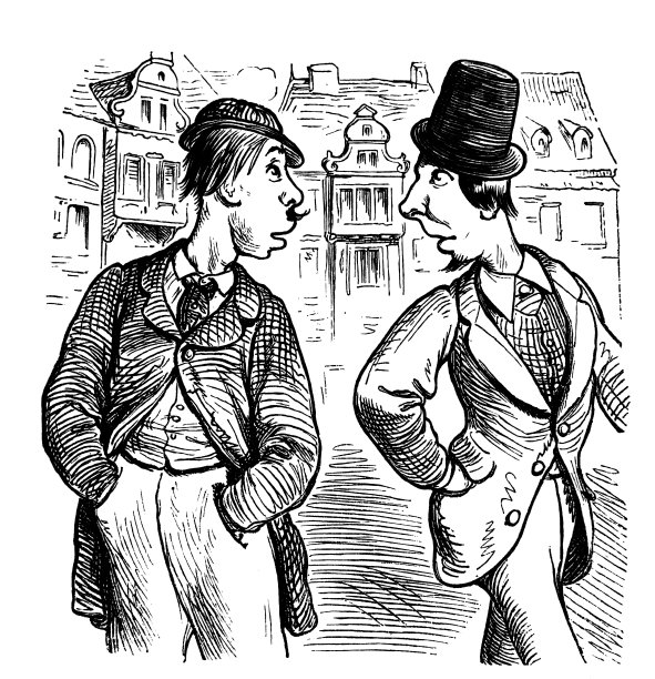 两个穿着考究的男人站在街上互相看着图片下载