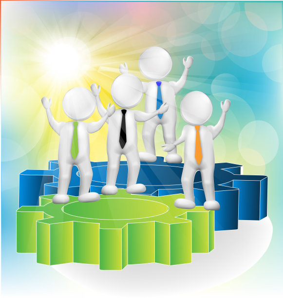 3D业务团队管理人员齿轮图标矢量模板图片下载