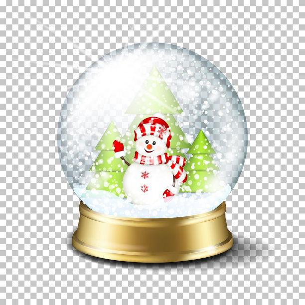 真实透明的圣诞玻璃雪花球，有雪人，与世隔绝。图片下载