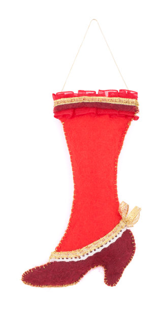 毛毡靴子圣诞装饰孤立在白色的背景图片下载