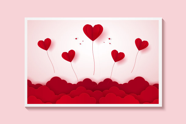 情人节，爱的插图，红心气球在天空中飞行的图片，纸艺术风格图片下载
