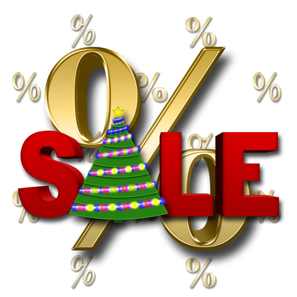 股票插图-圣诞节红色销售，黄金百分比标志，3D，孤立的白色背景。图片下载