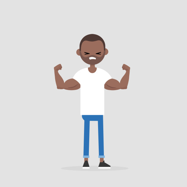 年轻的黑人展示他的力量/可编辑的平面矢量插图图片下载