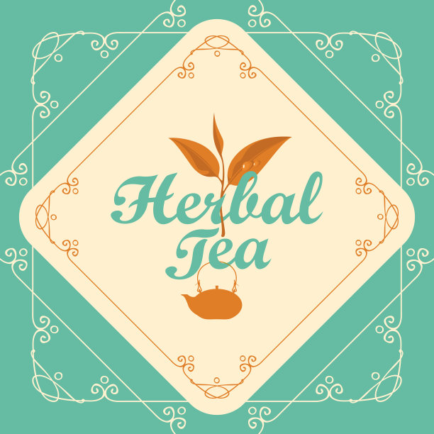 带茶枝和茶壶的凉茶标签图片下载