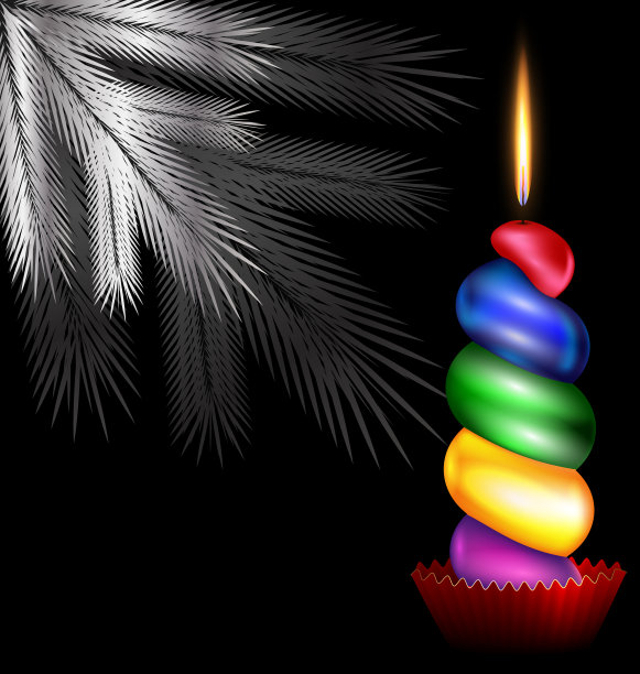 白色的树和彩色的蜡烛图片下载