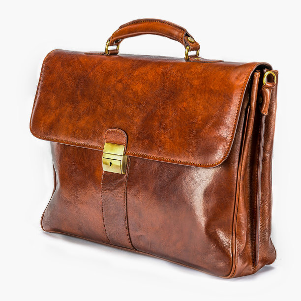 棕色优雅，现代皮革公文包与专业风格孤立在白色背景图片下载