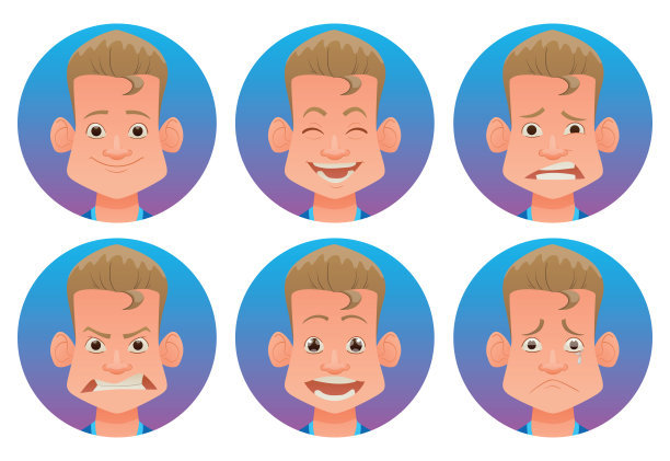 一套带有小男孩面部表情的圆形框架图片下载