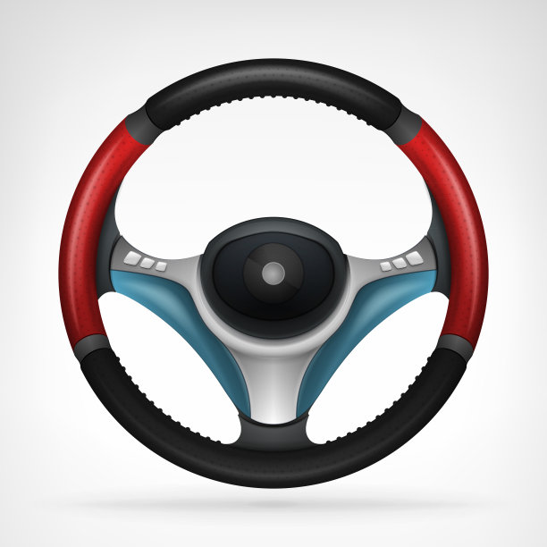 赛车方向盘与红色侧把手孤立在俯视图图片下载