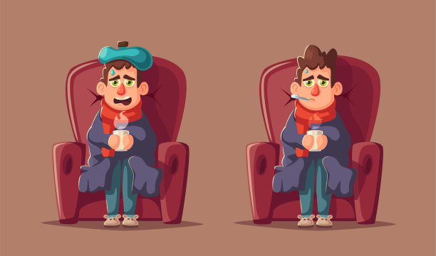 生病的人。不快乐的性格。向量的卡通插图图片下载