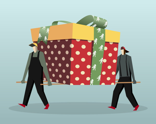 工人们扛着一个装着礼物的大箱子图片下载