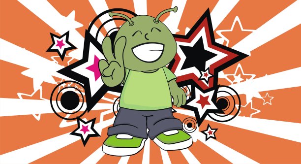 有趣的小胖乎乎的外星人小孩卡通表情背景7图片下载