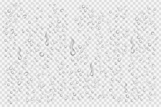在透明的背景上真实的水滴向量集。图片下载