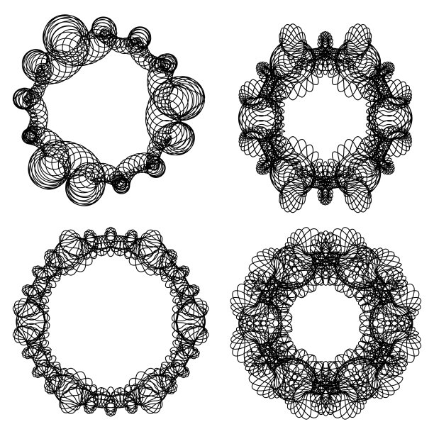 断头台图形抽象圆元素，边框设置黑色线条设计，细漩涡设计元素图片下载