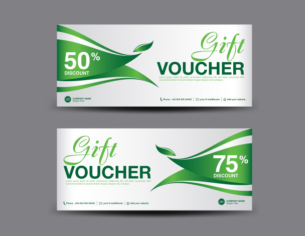 礼品券模板布局，商业传单设计，绿色优惠券，票，折扣卡，旗帜矢量插图图片下载