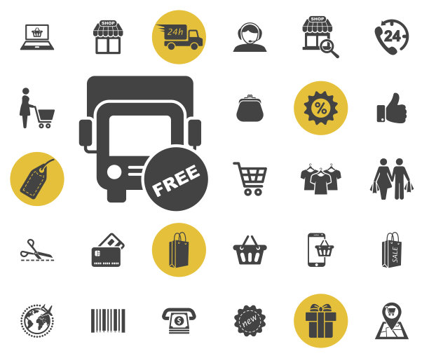 免费送货的图标。简单的购物图标集。图片下载