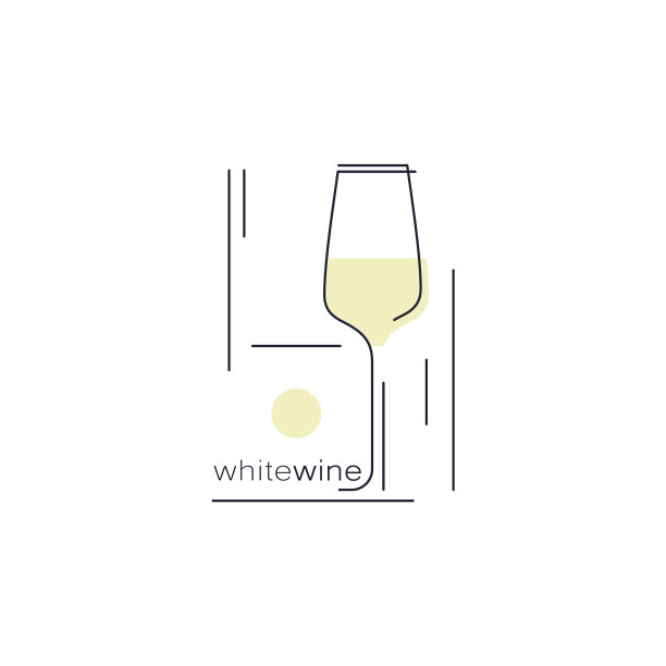 白葡萄酒。一杯饮料。图标在现代线条风格的餐厅菜单，品酒，酒单，酒厂，商店。矢量插图。图片下载