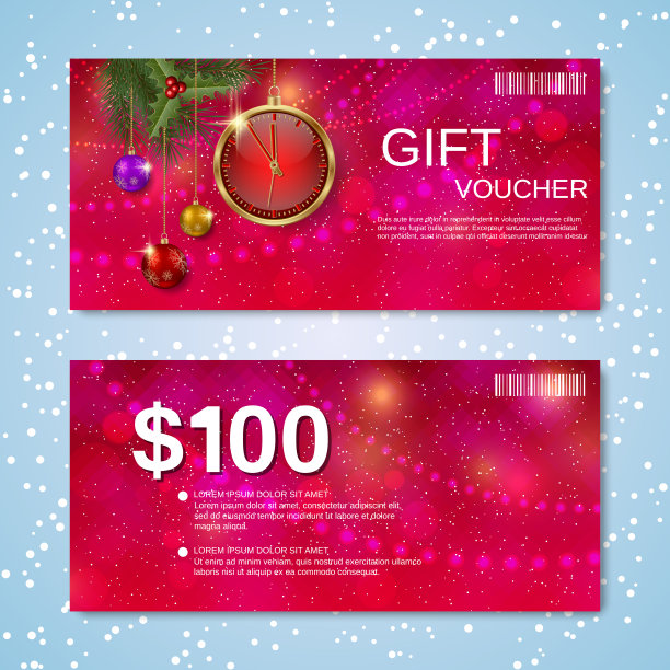 圣诞和新年礼品券矢量模板图片下载