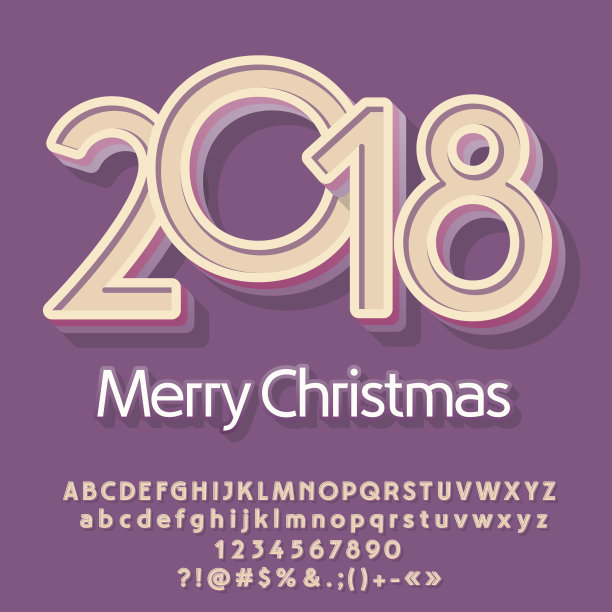 矢量复古的字母集圣诞快乐2018贺卡图片下载