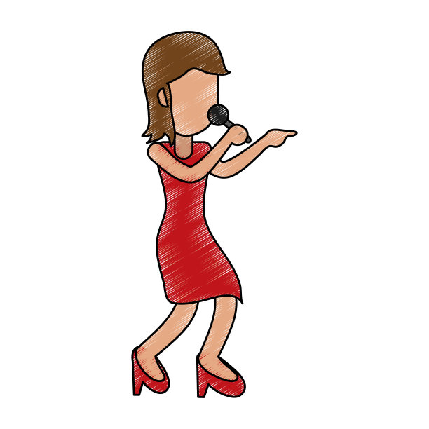 年轻女子在卡拉ok卡通快乐图片下载