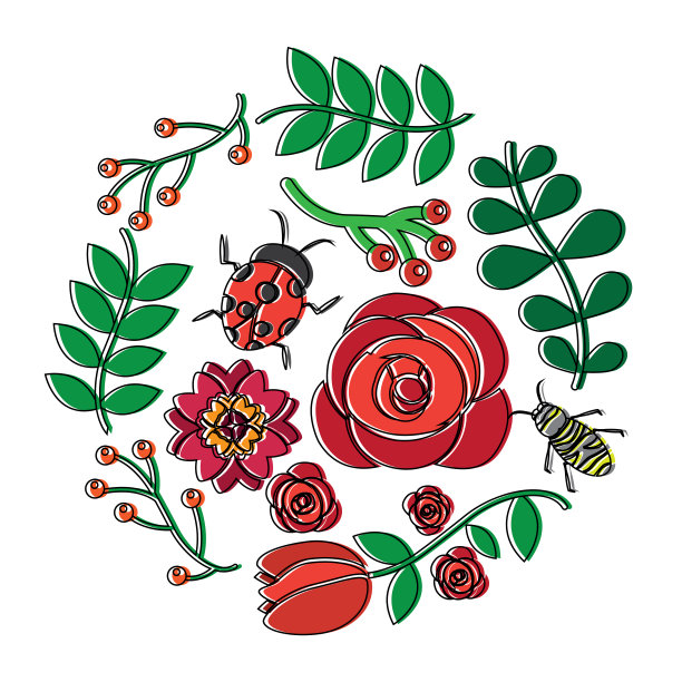 花和瓢虫的图标形象图片下载