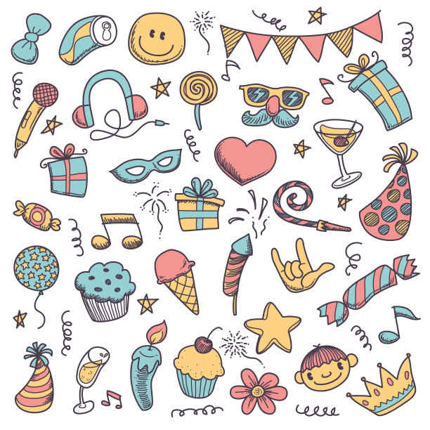 可爱的涂鸦派对图标集图片下载