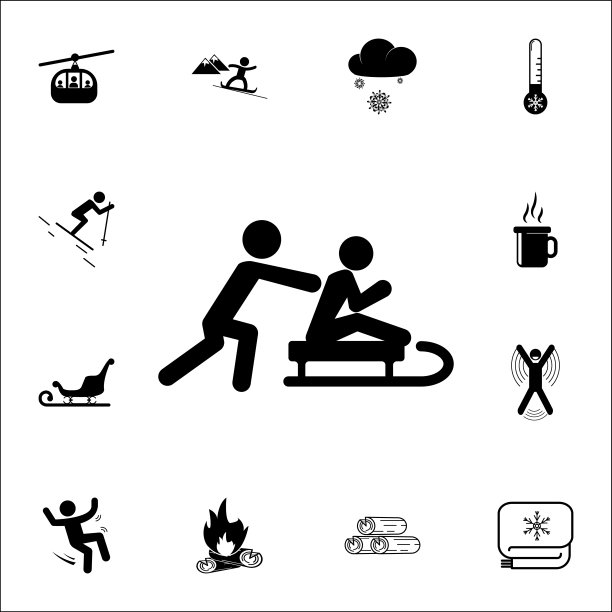 一个男人骑着雪橇的剪影。系列元素圣诞假日或新年图标。冬季优质平面设计收集图标，为网站，网页设计图片下载