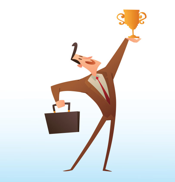 拿着公文包和金杯的滑稽商人图片下载
