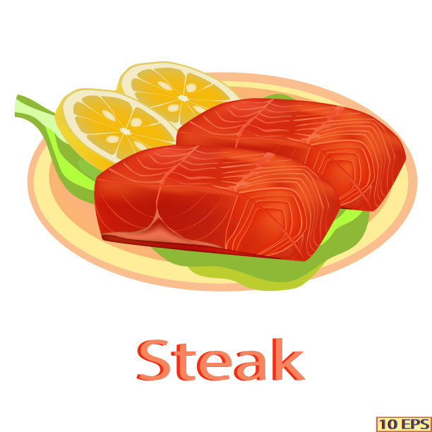 鱼。白色背景上孤立的鲑鱼排。写实风格的牛排鱼。向量。图片下载