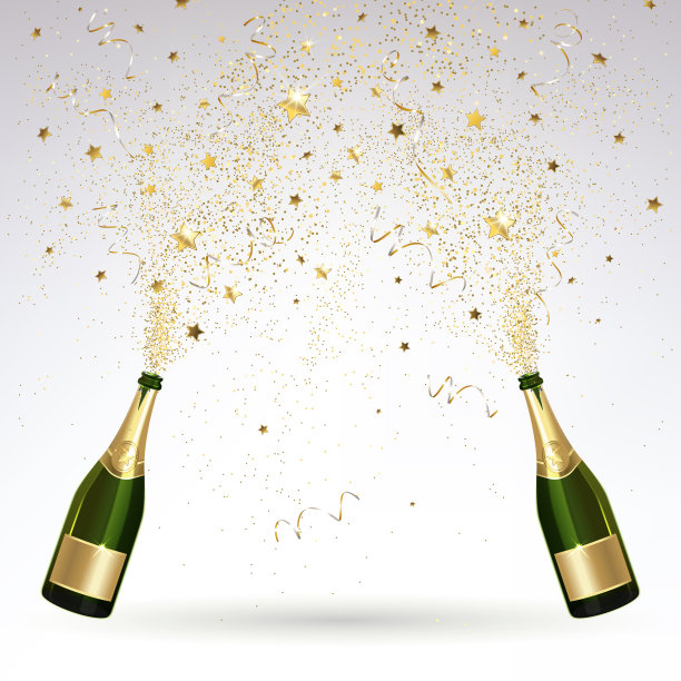 贺卡与香槟和金色的五彩纸屑致敬图片下载