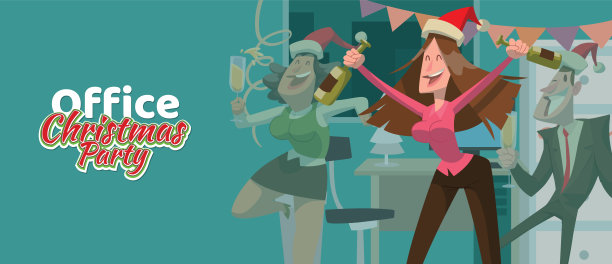 贺卡“办公室圣诞派对”有两个女人和男人图片下载