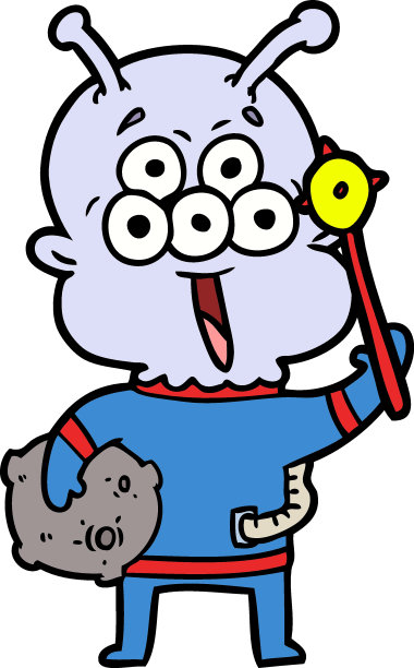 快乐的卡通外星人与月球岩石图片下载