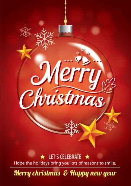 圣诞快乐派对和玻璃球为传单宣传册设计在红色背景邀请主题概念。节日问候横幅和卡片模板快乐。图片下载