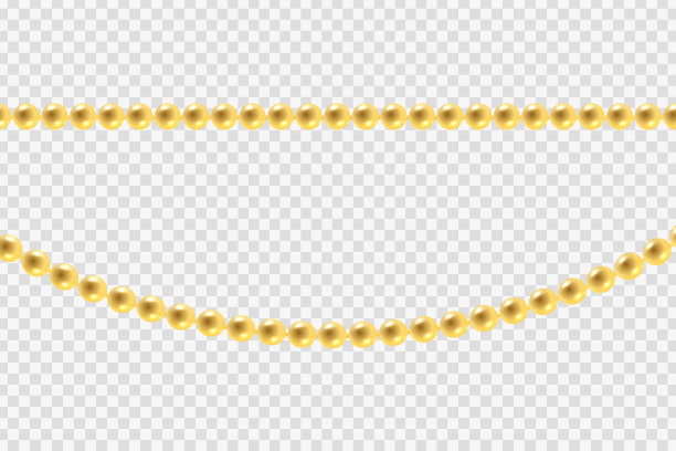 矢量现实孤立的金珠子项链图案装饰和覆盖在透明的背景。珠宝与美丽的概念。图片下载