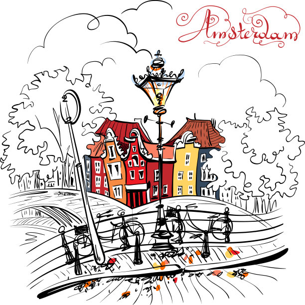 阿姆斯特丹桥的矢量城市视图图片下载