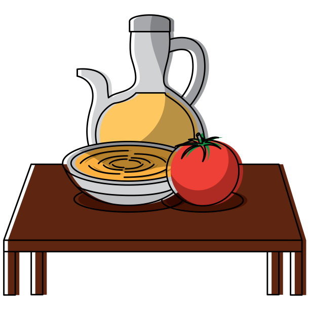 餐桌与碗汤和番茄瓶油厨房元素图片下载