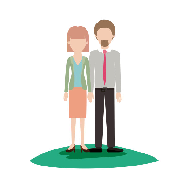 露脸的情侣在户外五彩缤纷的场景，她穿上衣、夹克、裙子和蘑菇发型的高跟鞋，他穿衬衫、领带和裤子，鞋子和短发和山羊胡图片下载