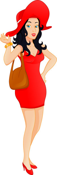 戴着红帽子的漂亮年轻女子，时装模特图片下载