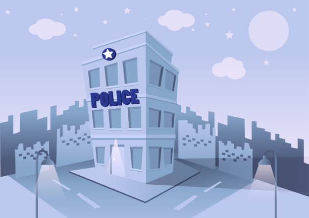 市警察局大楼内的景观。警察在工作。向量图片下载