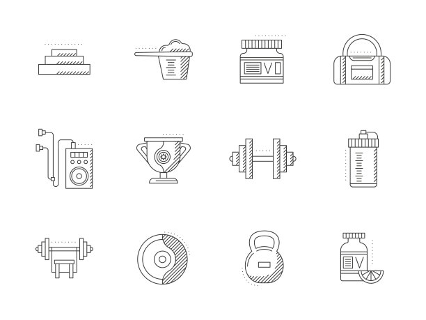 健身和健身平面线矢量图标图片下载